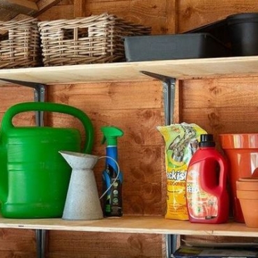 tidy shelves in a wooden shed