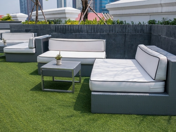 garden furniture on artificial grass