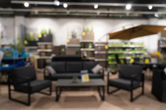 Abstract defocused blurred image of furniture store on sale