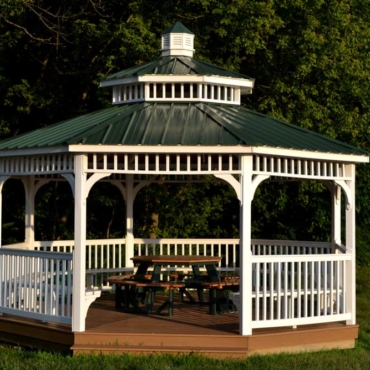wooden green and white gazebo
