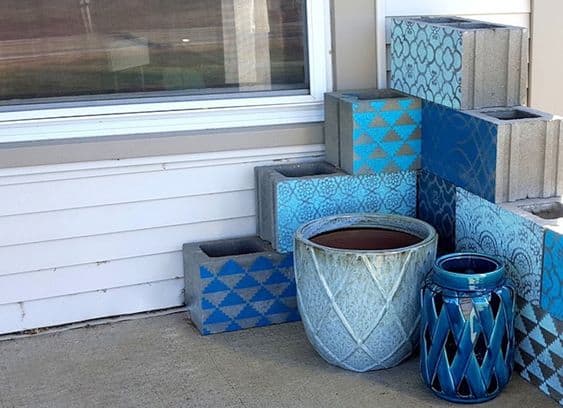 Stacked Painted Cinder Block Planter Boxes